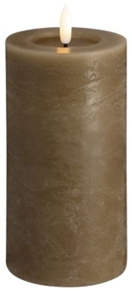Moods & More LED-Rustik-Blockkerze in Dark Sand mit Schmelzeffekt – Ø 7 4 cm x H 15 cm