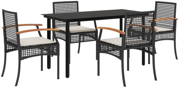 vidaXL 5-tlg. Garten-Essgruppe mit Kissen Schwarz Poly Rattan 3213605