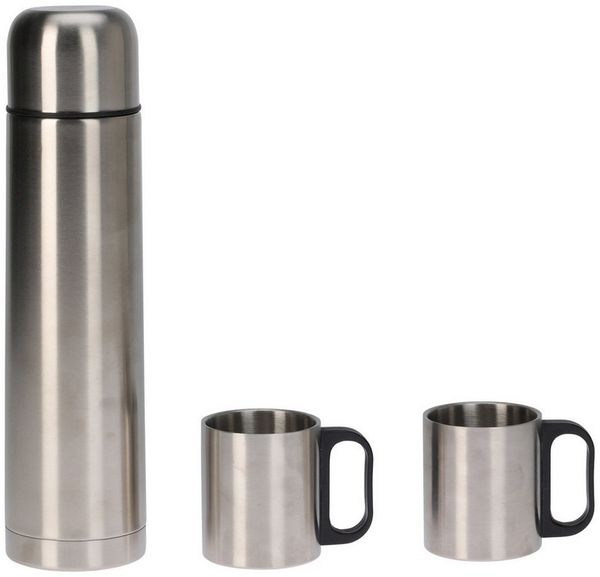 HAC24 Isolierflasche Edelstahl Thermosflasche 1 Liter Thermobecher Isolierkanne, bis zu 6 Stunden Warmhaltend mit 2 Becher je 180 ml