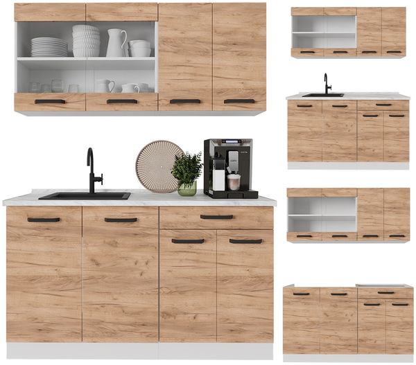 Singleküche R-Line Goldkraft Eiche/Weiß 140 cm ohne Arbeitsplatte Vicco Bild 6