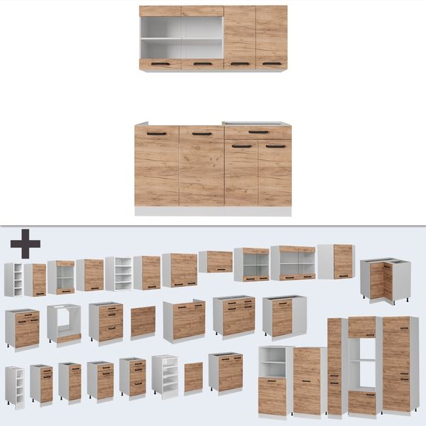 Singleküche R-Line Goldkraft Eiche/Weiß 140 cm ohne Arbeitsplatte Vicco Bild 5