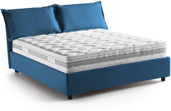 Dmora Doppelbett Annica, Stoffbett mit Stauraum, Öffnung vorne, inklusive Matratze 140 x 200 cm, 100 % Made in Italy, Blau