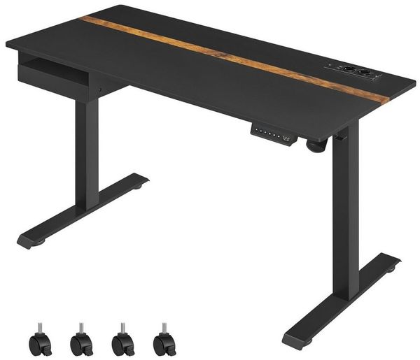 Vasagle Höhenverstellbarer Schreibtisch elektrisch, stufenlos verstellbar, Memory-Funktion mit 4 Höhen, schwarz, Tischoberfläche 60x140 cm