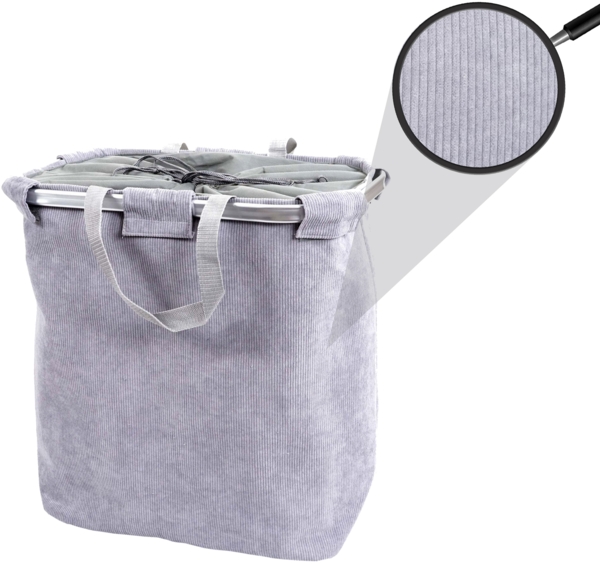 Wäschesammler HWC-C34, Laundry Wäschekorb Wäschebehälter mit Kordelzug, 2 Fächer Henkel 54x52x32cm 89l ~ cord grau