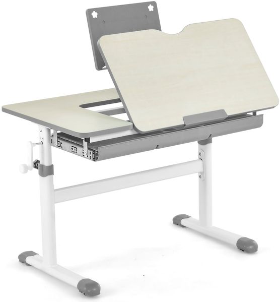 Design In Kinderschreibtisch-Set, höhenverstellbar, mit neigbarer Tischplatte & Bücherständer, Metall/Holz Grau, 73 x 80 x 51,5 cm