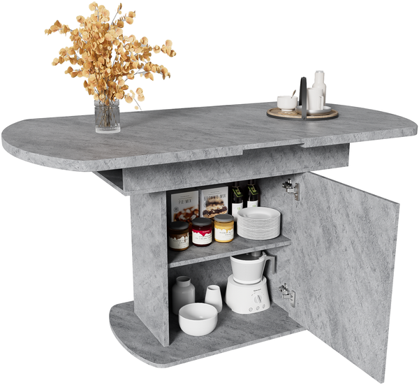 Esstisch 110/130 x 70 x 75 cm aus Spanplatte und Metall, ausziehbar mit Stauraum in Grau Bild 7