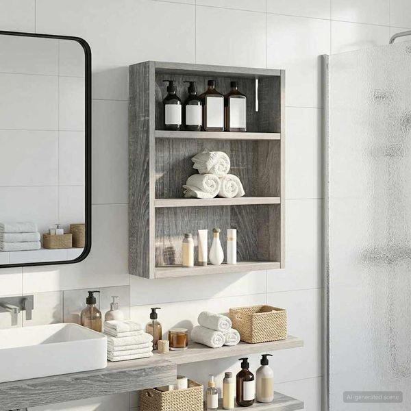 vidaXL Badezimmer-Wandschrank mit Regal Graues Sonoma 40 x 10 x 50 cm 889348