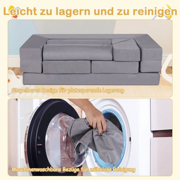COSTWAY Kindersofa, 9 Teile, Modulares Spielsofa aus Schaumstoff für Kinder