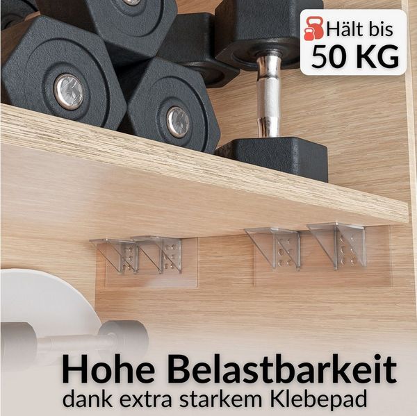DEKAZIA Wandregalhalter ohne Bohren, Regalbodenhalter selbstklebend, Träger für Regalböden, versch. Größen & Lasten, 4er, 10er, 16er Set 4-tlg, Regalbodenträger Sets Bretthalter für Schränke Regale