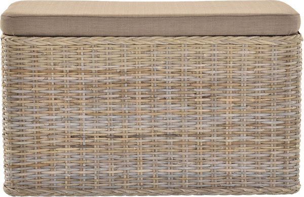Krines Home Wäschetruhe Rechteckige Truhe Sitztruhe gepolstert mit Deckel Natur-Rattan (Wäschebox mit Inlett), Sitzbank mit Stauraum