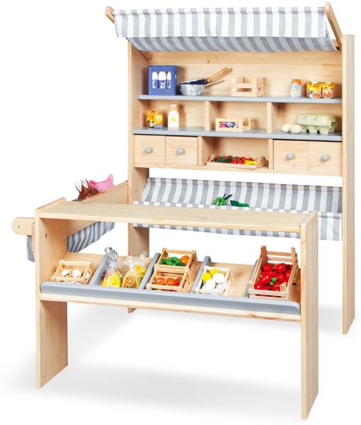 Pinolino Marktstand 'Lucy' aus Holz, grau, L 95 x B 107 x H 127 cm, ab 2 Jahren