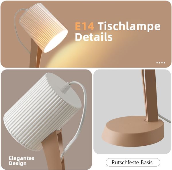 ZMH Tischleuchte Wohnzimmer Nachttischlampe mit Kabel - 37.4 cm Tischlampe 2er Set Kleine Lampe E14 Tischlampen Braun Moderne Landhausstil für Esstisch Schlafzimmer - Ohne Leuchtmittel Bild 6
