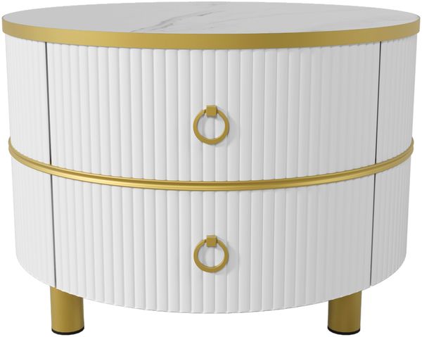 Couchtisch-Set rund 70 x 70 x 46 & 50 x 50 x 40 cm, 2-teilig mit Schubladen, MDF in Weiß Bild 10