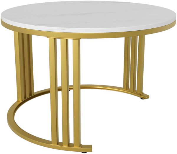 Couchtisch-Set rund 70 x 70 x 46 & 50 x 50 x 40 cm, 2-teilig mit Schubladen, MDF in Weiß Bild 9