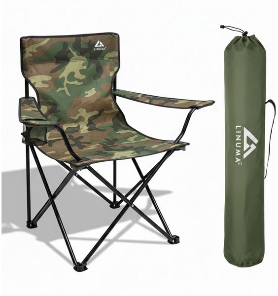 LINUMA Campingstuhl faltbar mit extra großem Getränkehalter, stabiler Klappstuhl schwarz (1 St), Faltbarer Campingstuhl mit XL-Getränkehalter für Festival & Outdoor