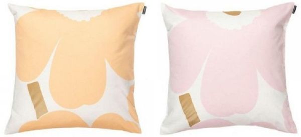 Marimekko Kissenhülle Kissenbezug Unikko Weiß Rosa Aprikose Gold (50x50cm) (2-teilig)