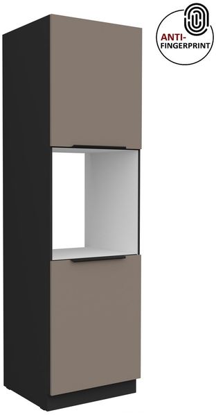 Küchen Hochschrank 60 cm Küche ARIA Sandgrau ultra matt + Schwarz matt, hochwertige Fronten mit Anti Fingerprint Beschichtung, Soft-Close Küchenzeile Küchenblock