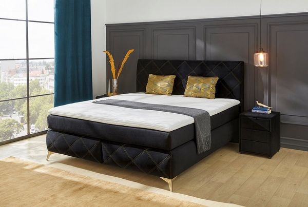 Jockenhöfer Gruppe Boxspringbett Leyla, inklusive 7-Zonen-TTFK-Matratzen und Kaltschaumtopper, 2 goldfarbige Kissen, verschiedene Härtegrade wählbar