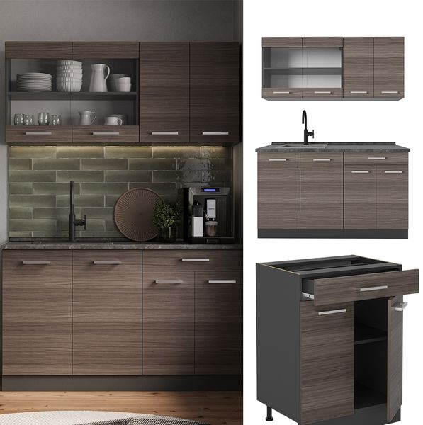 Küchenzeile R-Line Edelgrau/Anthrazit 140 cm , AP Eiche Vicco Bild 2