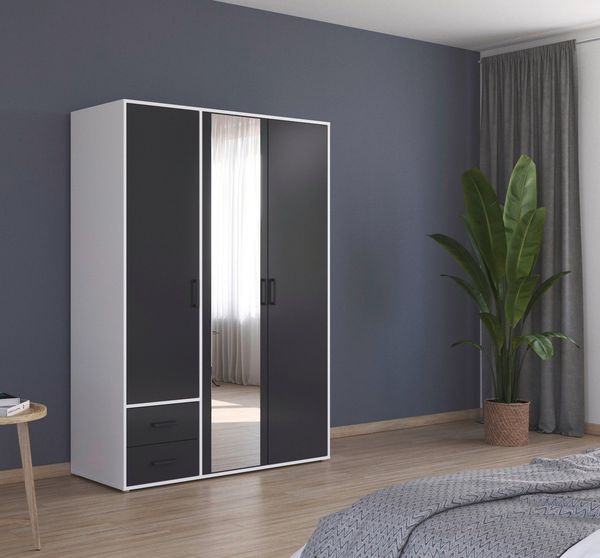 rauch Drehtürenschrank Voyager (in 3 verschiedenen Ausstattungen BASIC/CLASSIC/PREMIUM) mit modernen Griffen in Graumetallic, inkl. Schubkästen und Spiegel