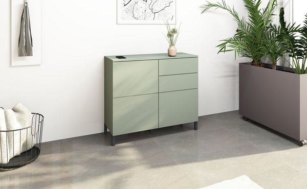 borchardt Möbel Kommode Haama, modern, grifflos, Metallfüße, praktisch, 3 Türen, Push-To-Open, verstellbare Einlegeböden, viel Stauraum, Breite 93cm