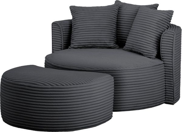 LeGer Home by Lena Gercke XXL-Sessel Isalie, Rundsessel mit Hocker, Lesesessel, Loveseat, Big-Sessel (Set), trendige Stoffe, mit 3 Zierkissen, große Sitzfläche