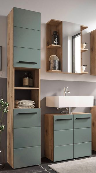 Badezimmer-Set >Vista< (3-tlg.) in Viking Oak / Schilfgrün - 115x190x31 (BxHxT)