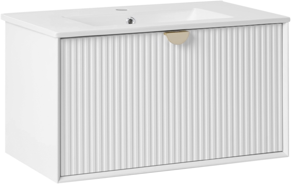 Wandmontierter Waschbeckenunterschrank mit Waschbecken BONAIRE 80 cm Weiß