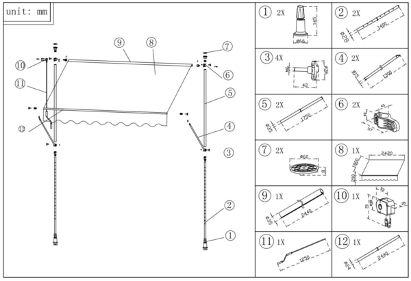 TrendLine Balkon-Markise 2,5 x 1,3 m rot-weiß gestreift Bild 4