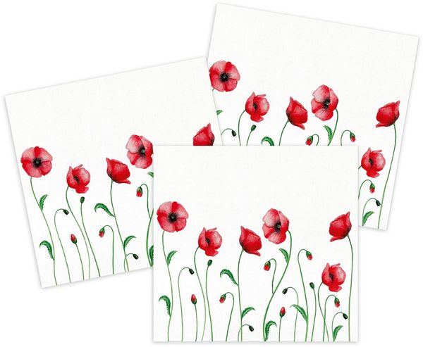 Kracht Geschirrtuch Mohnblume, (3-tlg, 3-teilig), 3er Pack Frottee Küchenhandtücher (3 Stück) ca. 50x50cm 100% Baumwolle
