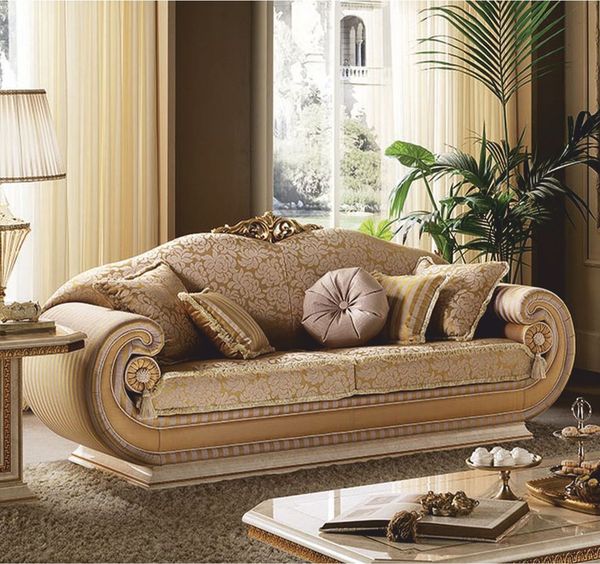 Casa Padrino Luxus Barock Sofa Gold / Creme 228 cm - Barock Möbel - Made in Italy
