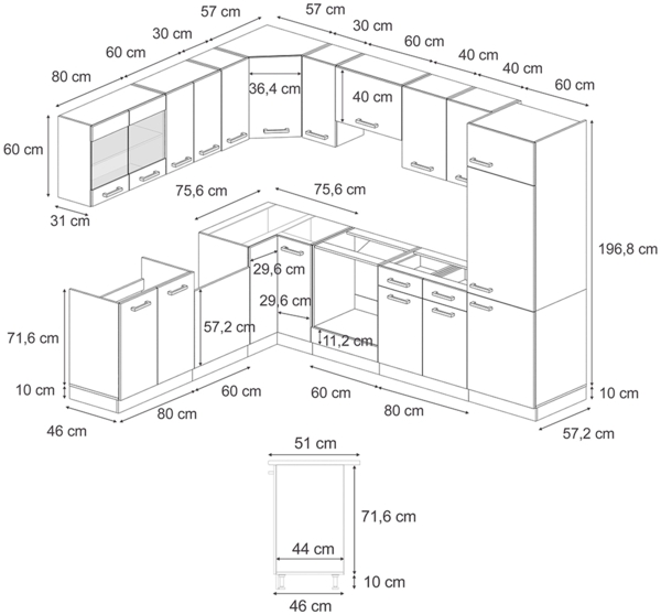 Eckküche R-Line Beton/Anthrazit 287 x 60 cm , AP Anthrazit Vicco Bild 3