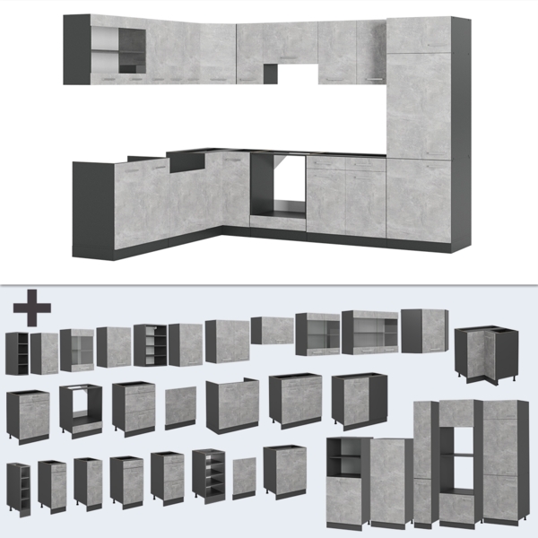 Eckküche R-Line Beton/Anthrazit 287 x 60 cm , AP Anthrazit Vicco Bild 6