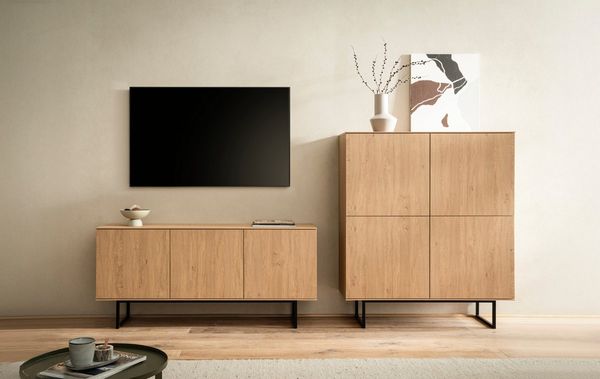 Home affaire Wohnwand Lund, moderne Anbauwand, Wohnzimmer-Set in Stone Oak, (2-St), enthält Lowboard und Highboard