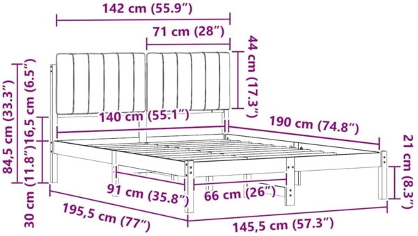 vidaXL Bettgestell mit gepolstertem Kopfteil Taupe 140 x 190 cm 878057 Bild 10