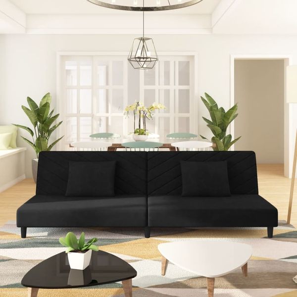 Schlafsofa 2-Sitzer, Moderne Sofa mit 2 Kissen Schwarz Samt