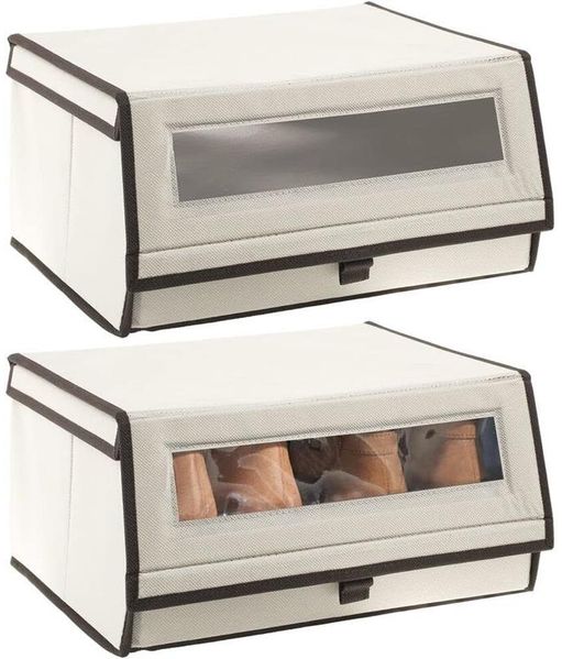 mDesign Schuhbox Aufbewahrungsbox Organizer stapelbar 2er Set Creme / Braun