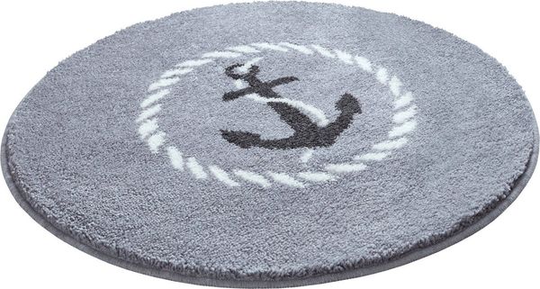 Grund Badematte Port Louis, Höhe 20 mm, rutschhemmend beschichtet, fußbodenheizungsgeeignet, Kunstfaser, rund, Design mit Anker, maritim, Made in Europe