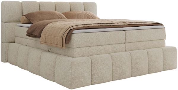 Boxspringbett NIRA KING, Doppelbett mit Fußteil, 7-Zonen Multipocket-Matratzen und Topper, Schlafzimmerbett - 200 x 200 cm - Creme Struktur - H3 Bild 5