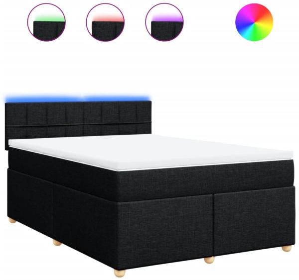 vidaXL Boxspringbett mit Matratze Schwarz 160x200 cm Stoff 3289033