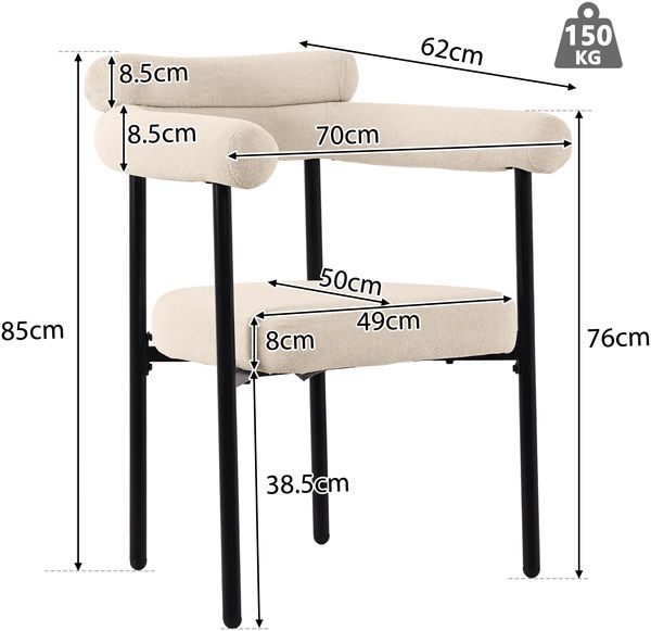 Polstersessel Samt Breiter Sitz 70x62 cm Ergonomisch Metallgestell Beige Esszimmerstuhl Loungesessel Home Office Sessel 150kg belastbar Bild 10