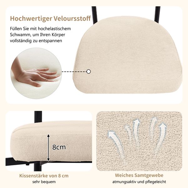 Polstersessel Samt Breiter Sitz 70x62 cm Ergonomisch Metallgestell Beige Esszimmerstuhl Loungesessel Home Office Sessel 150kg belastbar Bild 4