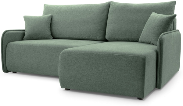 Selsey 'Netarro' Ecksofa mit Schlaffunktion, Bettkasten und Chenille-Bezug, salbeigrün, rechts