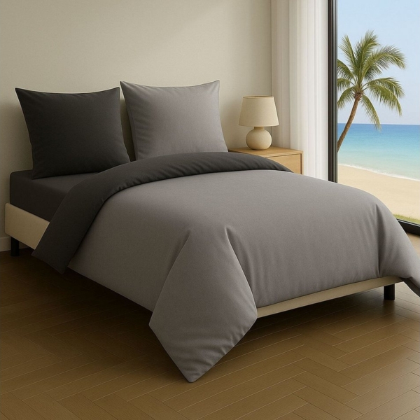 Leonado Vicenti Bettwäsche Luxus Satin-Bettwäsche aus 100 % Baumwolle, Satin, 2 teilig, Wendebettwäsche, hochwertig, dezenter Glanz, Unifarben, Anthrazit Bild 2