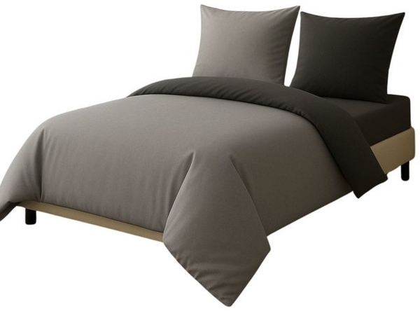 Leonado Vicenti Bettwäsche Luxus Satin-Bettwäsche aus 100 % Baumwolle, Satin, 2 teilig, Wendebettwäsche, hochwertig, dezenter Glanz, Unifarben, Anthrazit Bild 4