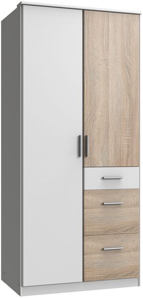 Kleiderschrank Joker in Weiß Eiche Sägerau - Drehtürenschrank in verschiedenen Varianten wählbar - Kleiderschrank 2 türig