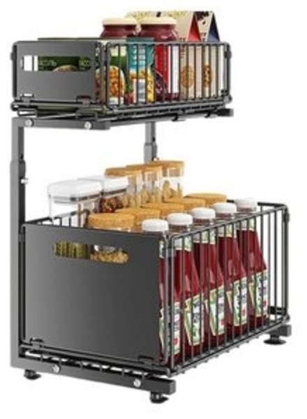 STILVORA Küchenorganizer-Set Bewegliches Eckregal Küche Standregal Gewürzregal Spülschrank Regal, (2 Etagen Küche Schrank Organizer mit Schublade, verstellbare Höhe Anti Rutsch Gewürzregal Küchenhelfer), Desktop ausziehbarer Aufbewahrungskorb für Zuhau... Bild 6