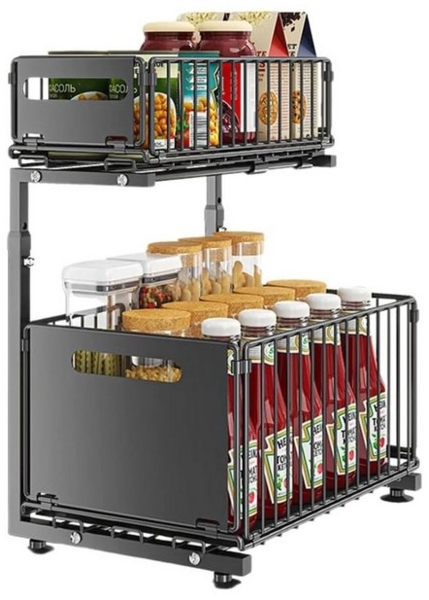 STILVORA Küchenorganizer-Set Bewegliches Eckregal Küche Standregal Gewürzregal Spülschrank Regal, (2 Etagen Küche Schrank Organizer mit Schublade, verstellbare Höhe Anti Rutsch Gewürzregal Küchenhelfer), Desktop ausziehbarer Aufbewahrungskorb für Zuhau... Bild 4