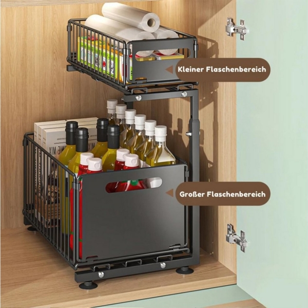 STILVORA Küchenorganizer-Set Bewegliches Eckregal Küche Standregal Gewürzregal Spülschrank Regal, (2 Etagen Küche Schrank Organizer mit Schublade, verstellbare Höhe Anti Rutsch Gewürzregal Küchenhelfer), Desktop ausziehbarer Aufbewahrungskorb für Zuhau... Bild 2