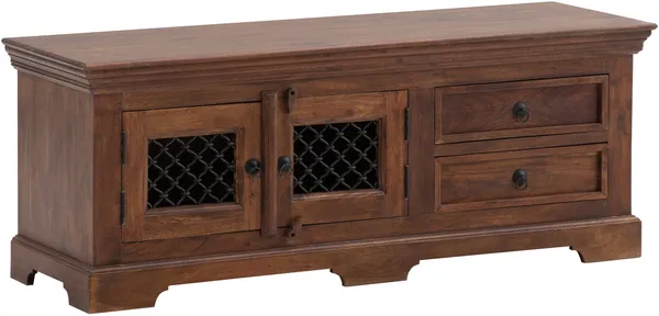TV-Bank Lowboard Akazie Massivholz braun 130x45x50 cm massivum Merlow Fernsehbank Fernsehtisch TV-Möbel TV-Board Holzbank mit Stauraum